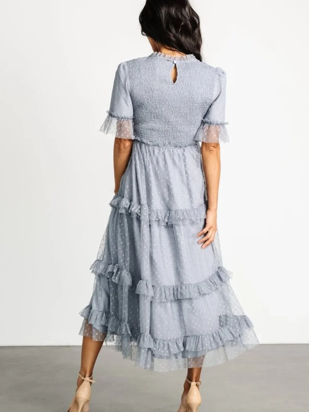 Baltic Born Lysandra Smocked Dot Dress | Dusty Slate Size MM - Picture 7 of 13